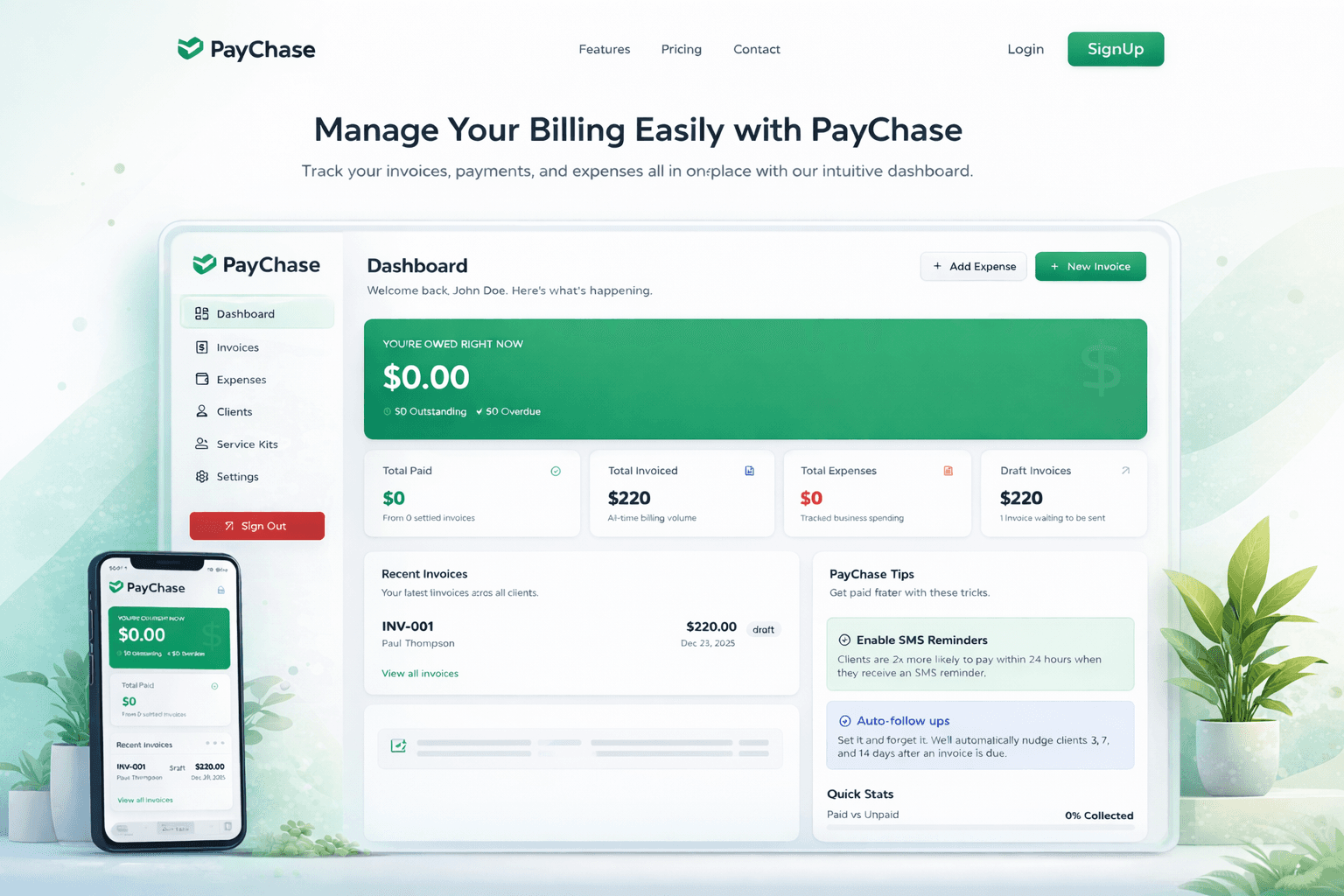 PayChase dashboard preview